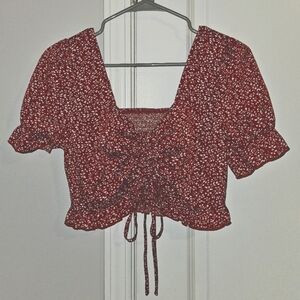 SHEIN Brick Red Crop Ruffle Blouse